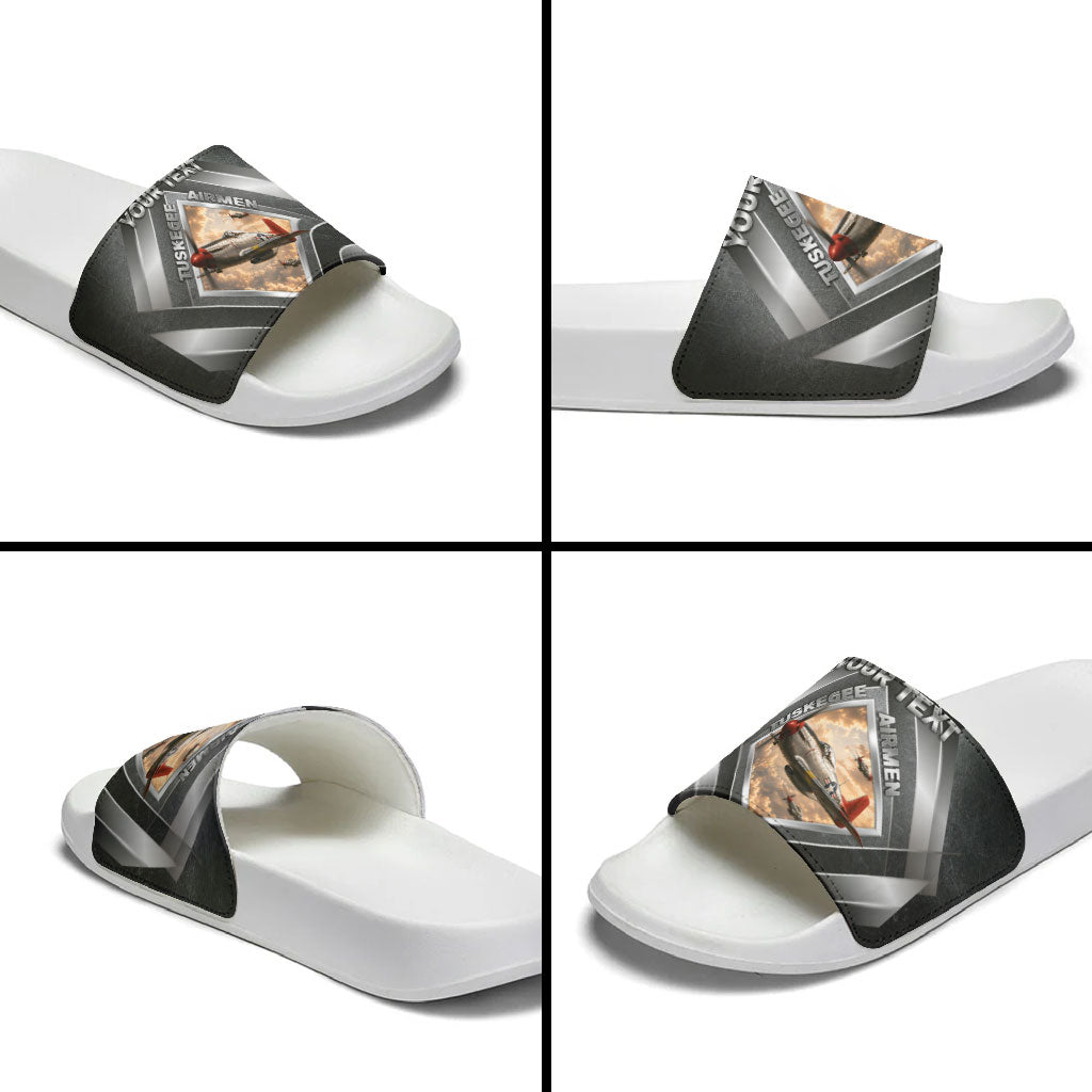 Personalized Tuskegee Airmen Slide Sandals Vintage WWII Aviation History Graphic Art
