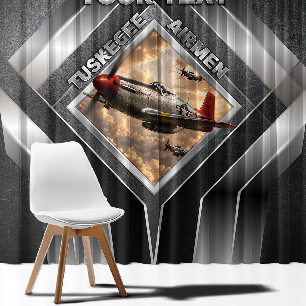 Personalized Tuskegee Airmen Window Curtain Vintage WWII Aviation History Graphic Art