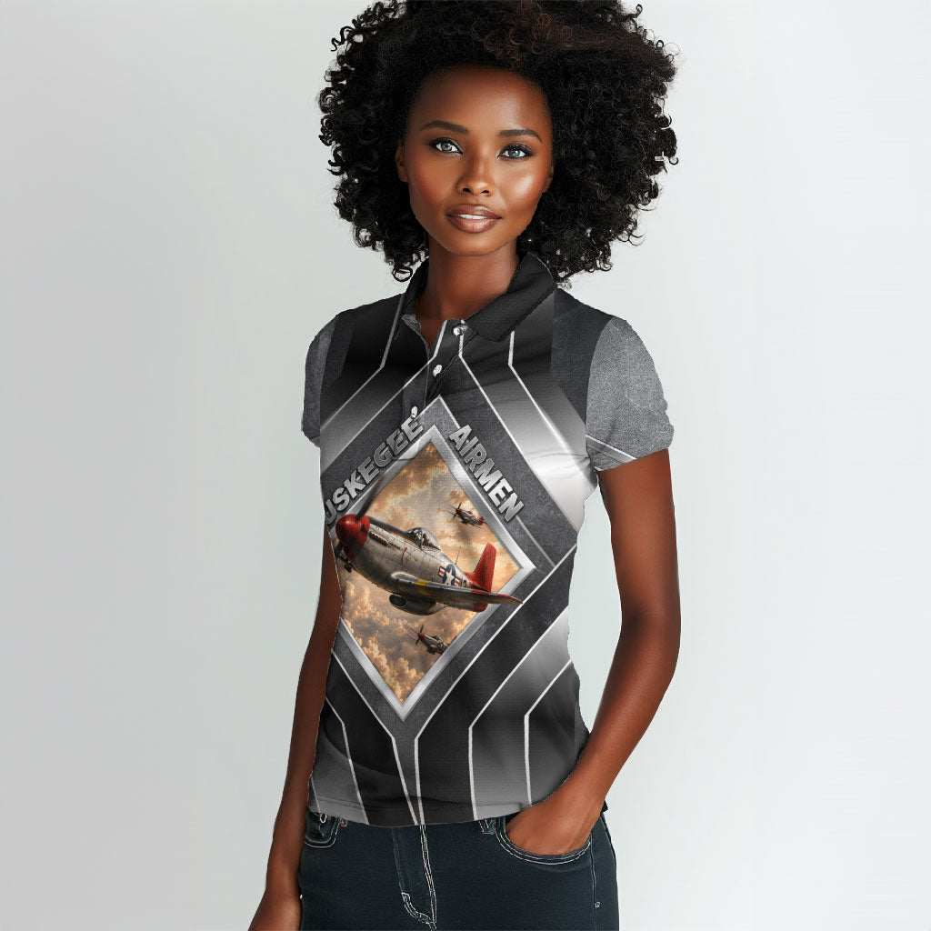 Personalized Tuskegee Airmen Women Polo Shirt Vintage WWII Aviation History Graphic Art