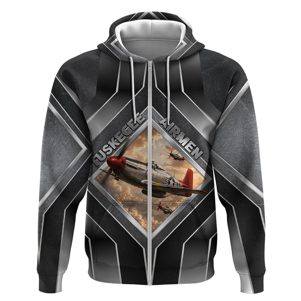 Personalized Tuskegee Airmen Zip Hoodie Vintage WWII Aviation History Graphic Art