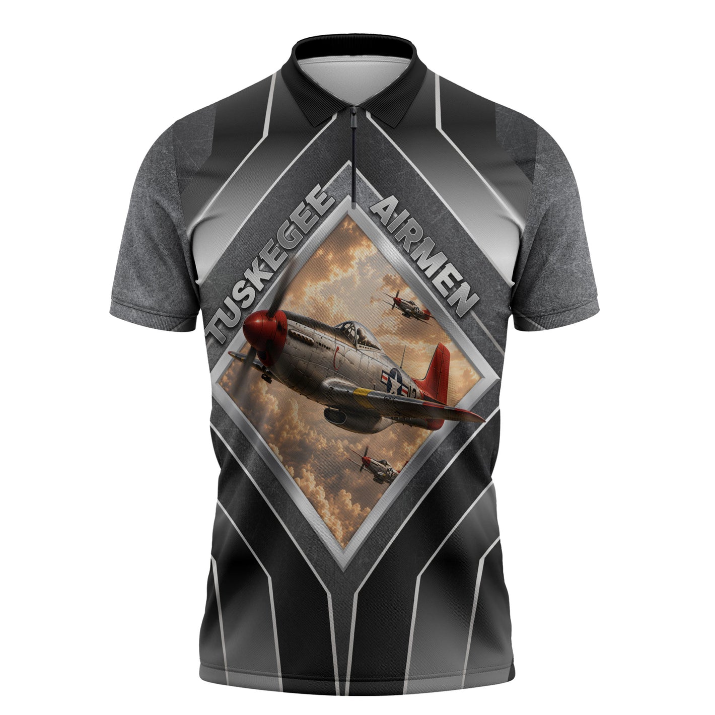 Personalized Tuskegee Airmen Zipper Polo Shirt Vintage WWII Aviation History Graphic Art