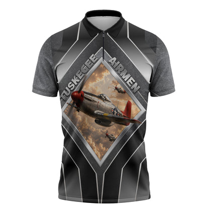 Personalized Tuskegee Airmen Zipper Polo Shirt Vintage WWII Aviation History Graphic Art