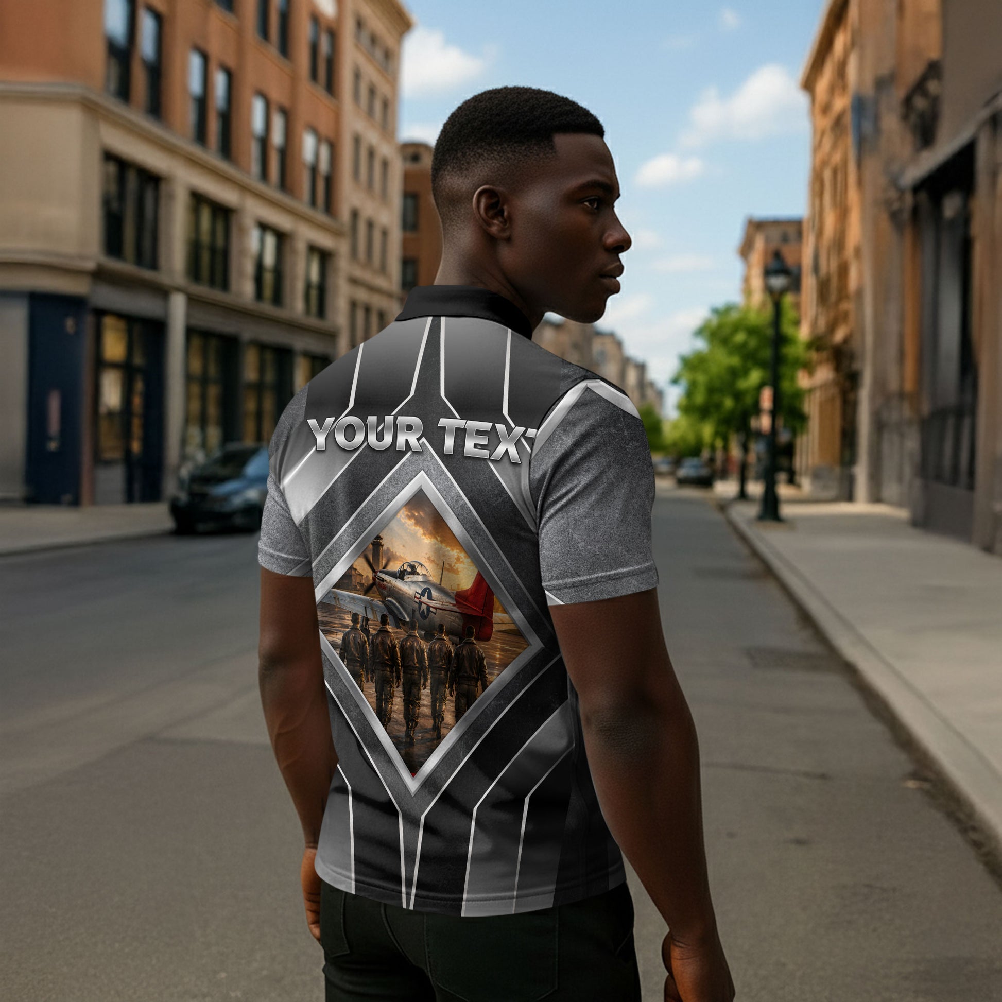 Personalized Tuskegee Airmen Zipper Polo Shirt Vintage WWII Aviation History Graphic Art