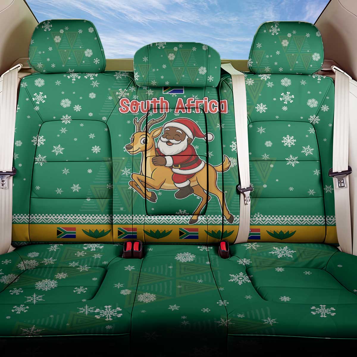 South Africa Christmas Back Car Seat Cover Santa Reindeer and Africa Map - African Pride