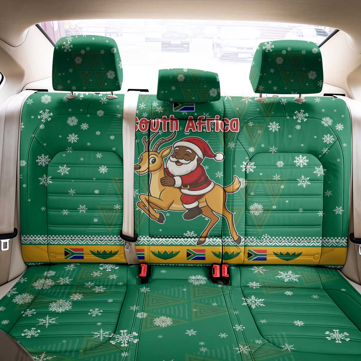 South Africa Christmas Back Car Seat Cover Santa Reindeer and Africa Map - African Pride
