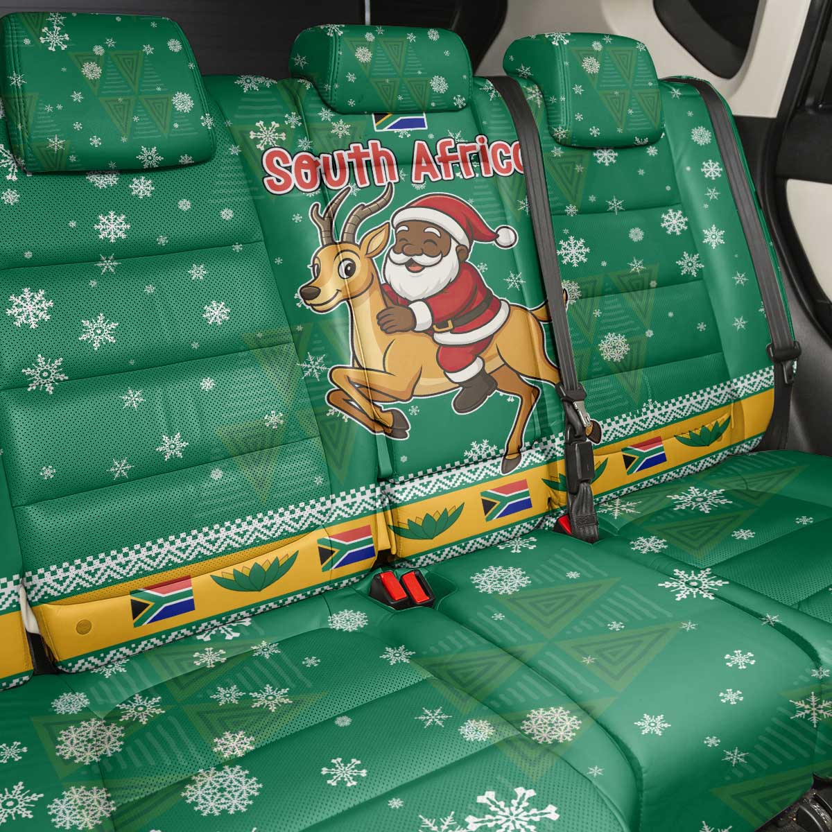 South Africa Christmas Back Car Seat Cover Santa Reindeer and Africa Map - African Pride