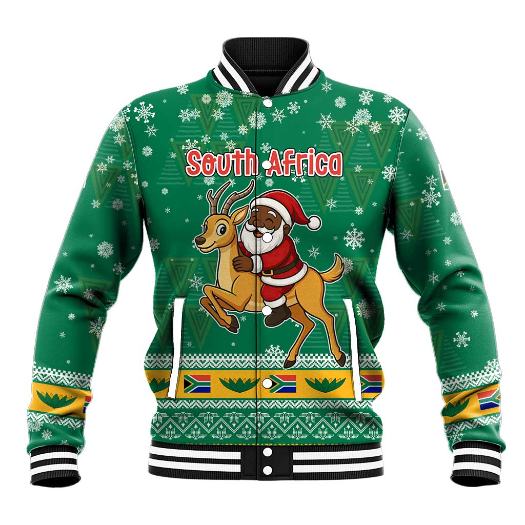 South Africa Christmas Baseball Jacket Santa Reindeer and Africa Map - African Pride