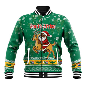 South Africa Christmas Baseball Jacket Santa Reindeer and Africa Map - African Pride