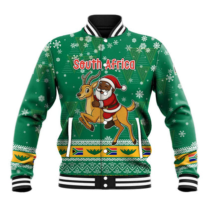 South Africa Christmas Baseball Jacket Santa Reindeer and Africa Map - African Pride