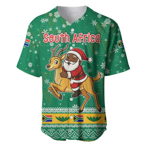 South Africa Christmas Baseball Jersey Santa Reindeer and Africa Map - African Pride