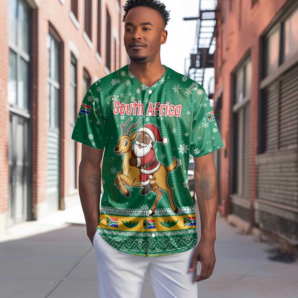 South Africa Christmas Baseball Jersey Santa Reindeer and Africa Map - African Pride