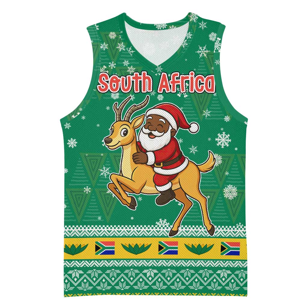 South Africa Christmas Basketball Jersey Santa Reindeer and Africa Map - African Pride
