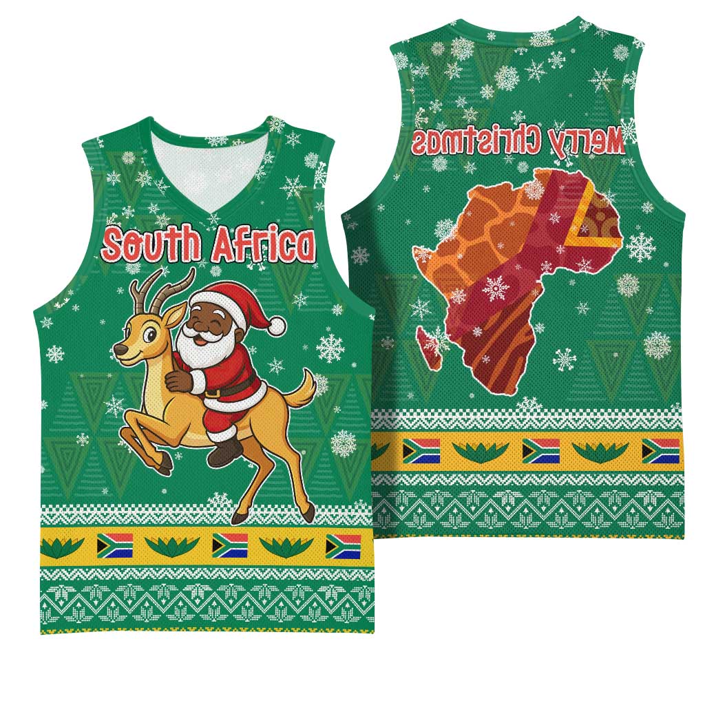 South Africa Christmas Basketball Jersey Santa Reindeer and Africa Map - African Pride