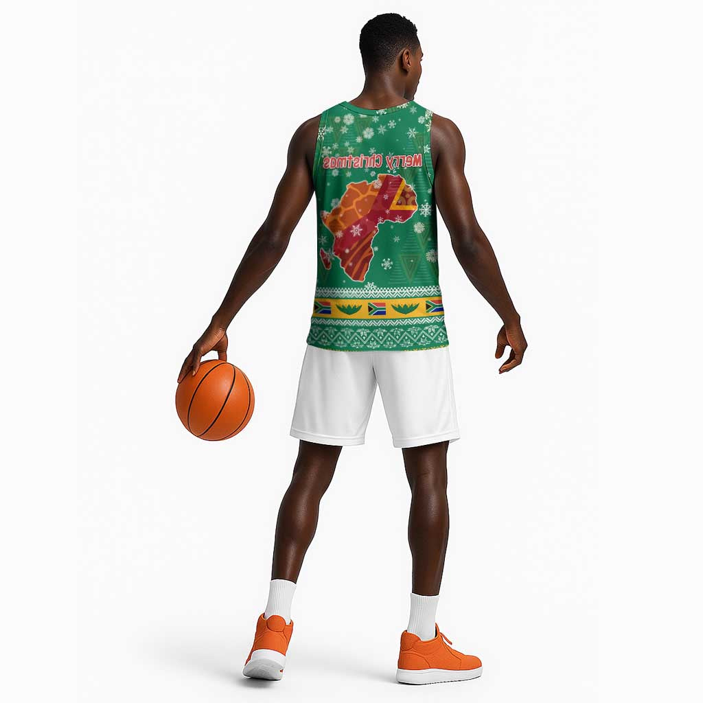 South Africa Christmas Basketball Jersey Santa Reindeer and Africa Map - African Pride