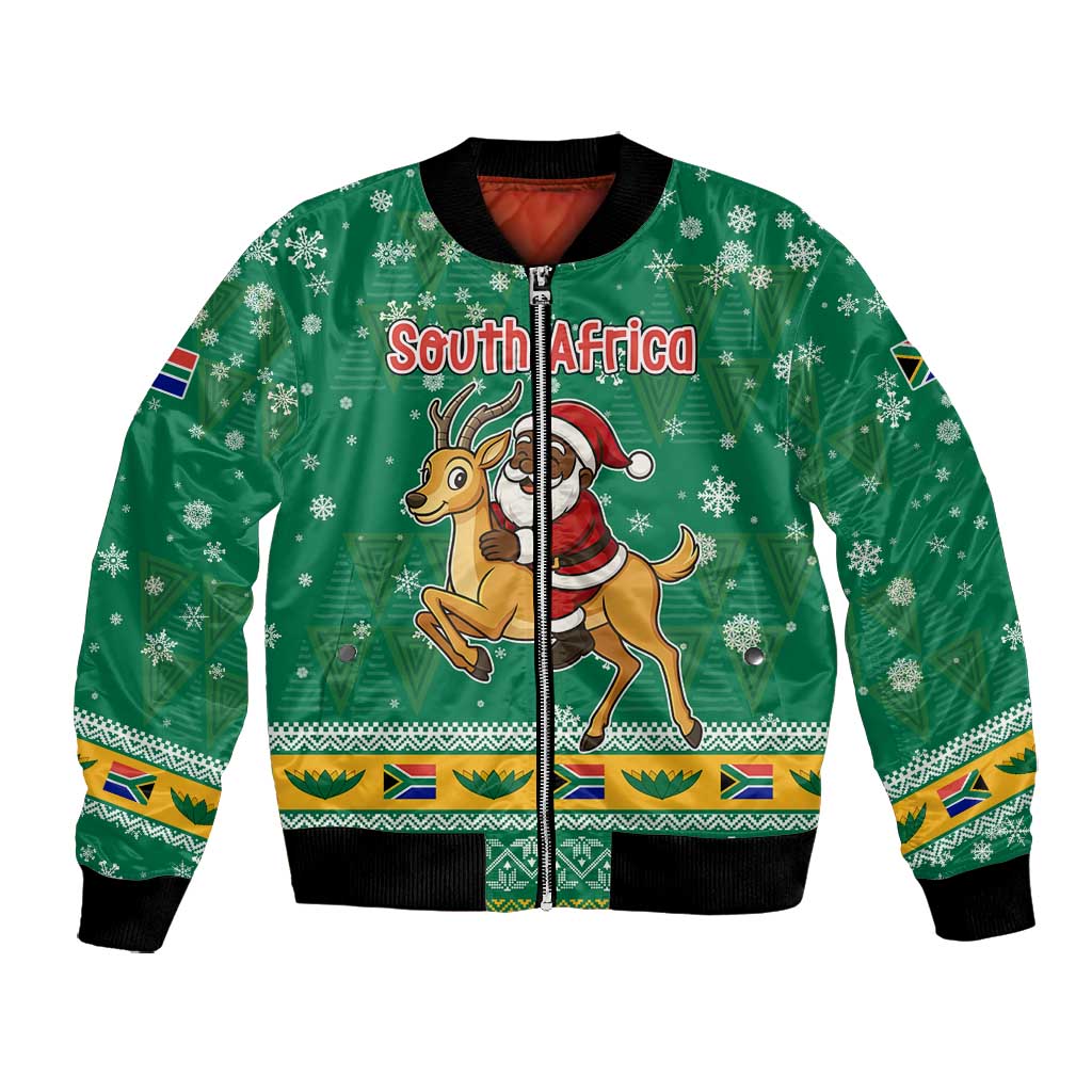 South Africa Christmas Bomber Jacket Santa Reindeer and Africa Map - African Pride