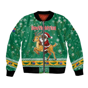 South Africa Christmas Bomber Jacket Santa Reindeer and Africa Map - African Pride