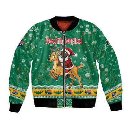 South Africa Christmas Bomber Jacket Santa Reindeer and Africa Map - African Pride