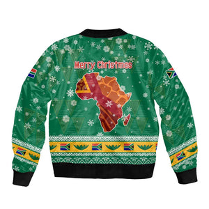 South Africa Christmas Bomber Jacket Santa Reindeer and Africa Map - African Pride