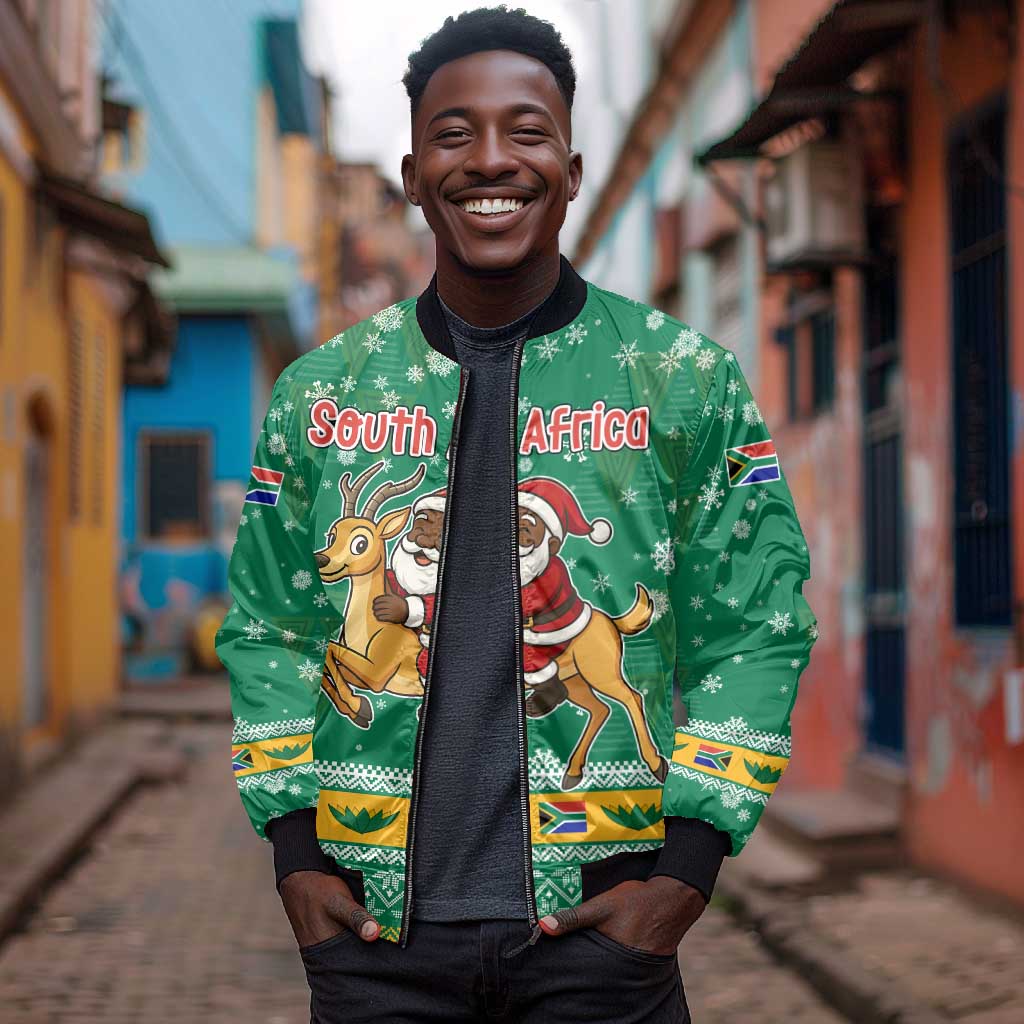 South Africa Christmas Bomber Jacket Santa Reindeer and Africa Map - African Pride