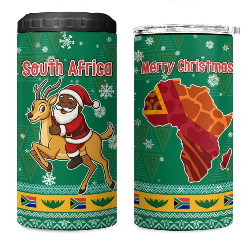 South Africa Christmas 4 in 1 Can Cooler Tumbler Santa Reindeer and Africa Map - African Pride
