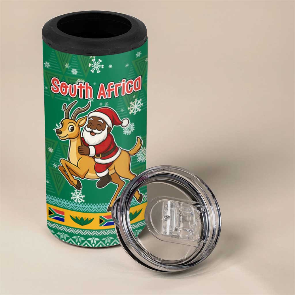 South Africa Christmas 4 in 1 Can Cooler Tumbler Santa Reindeer and Africa Map - African Pride