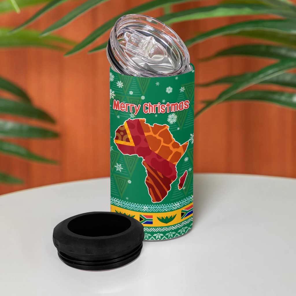 South Africa Christmas 4 in 1 Can Cooler Tumbler Santa Reindeer and Africa Map - African Pride