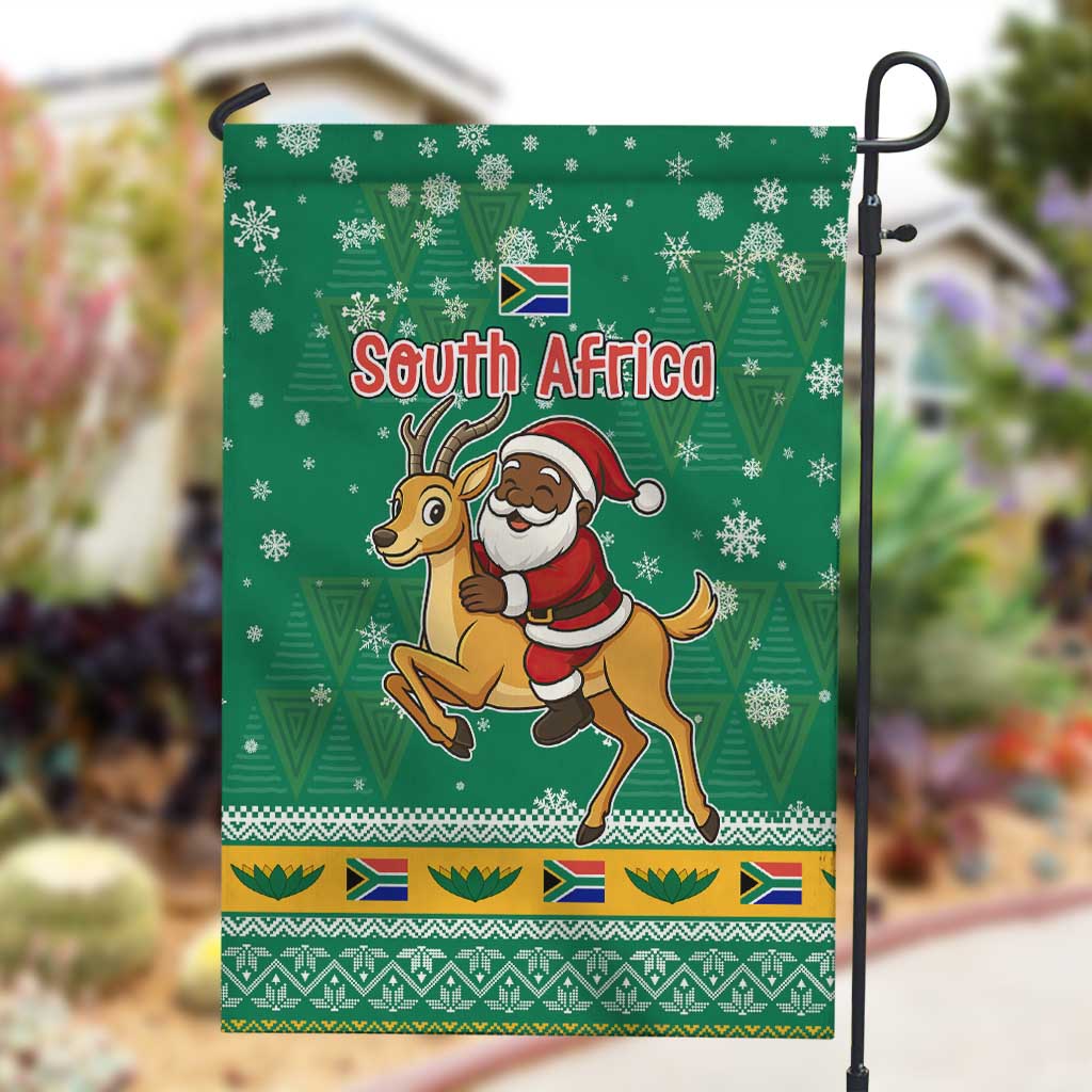 South Africa Christmas Garden Flag Santa Reindeer and Africa Map - African Pride