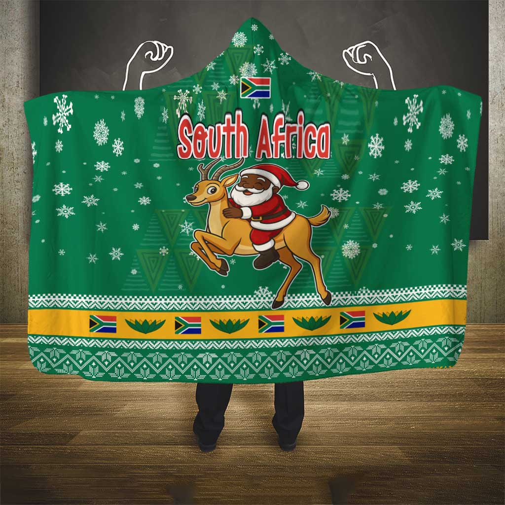 South Africa Christmas Hooded Blanket Santa Reindeer and Africa Map - African Pride
