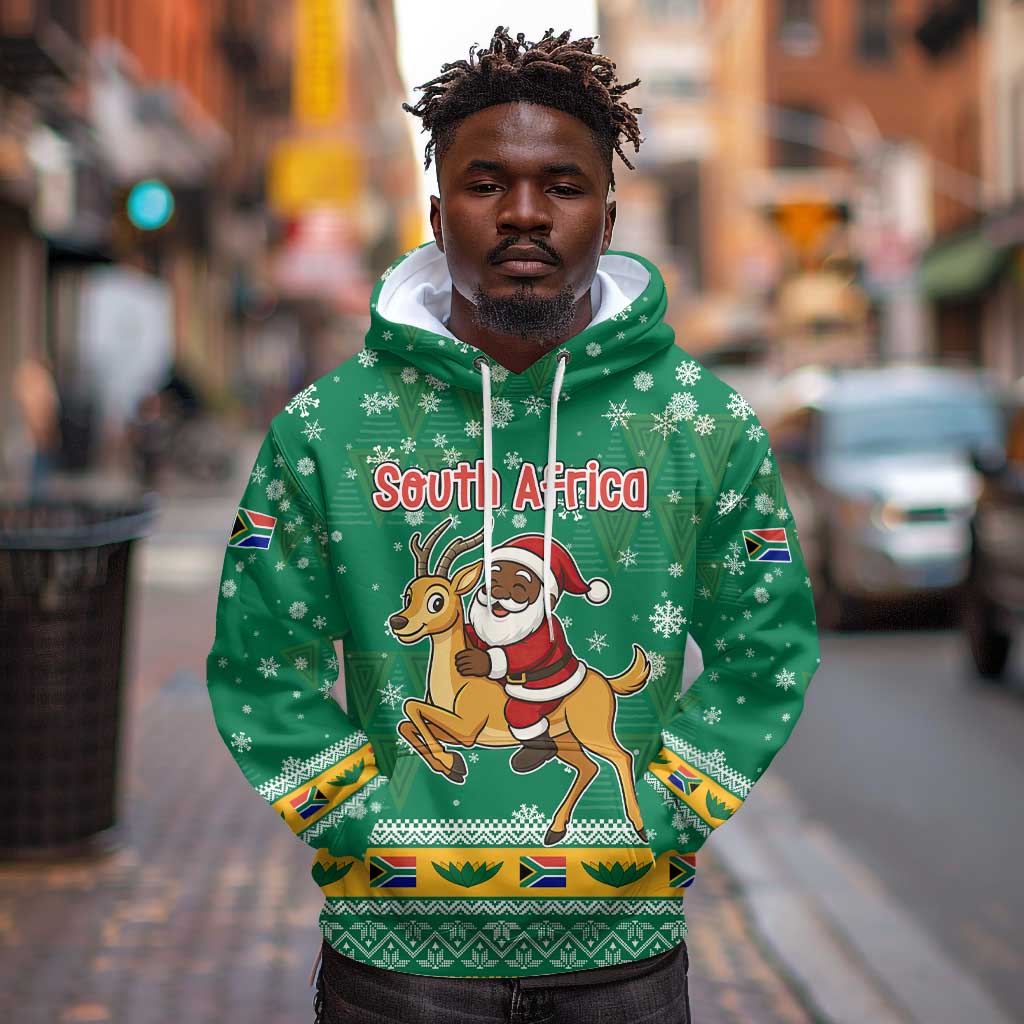 South Africa Christmas Hoodie Santa Reindeer and Africa Map - African Pride