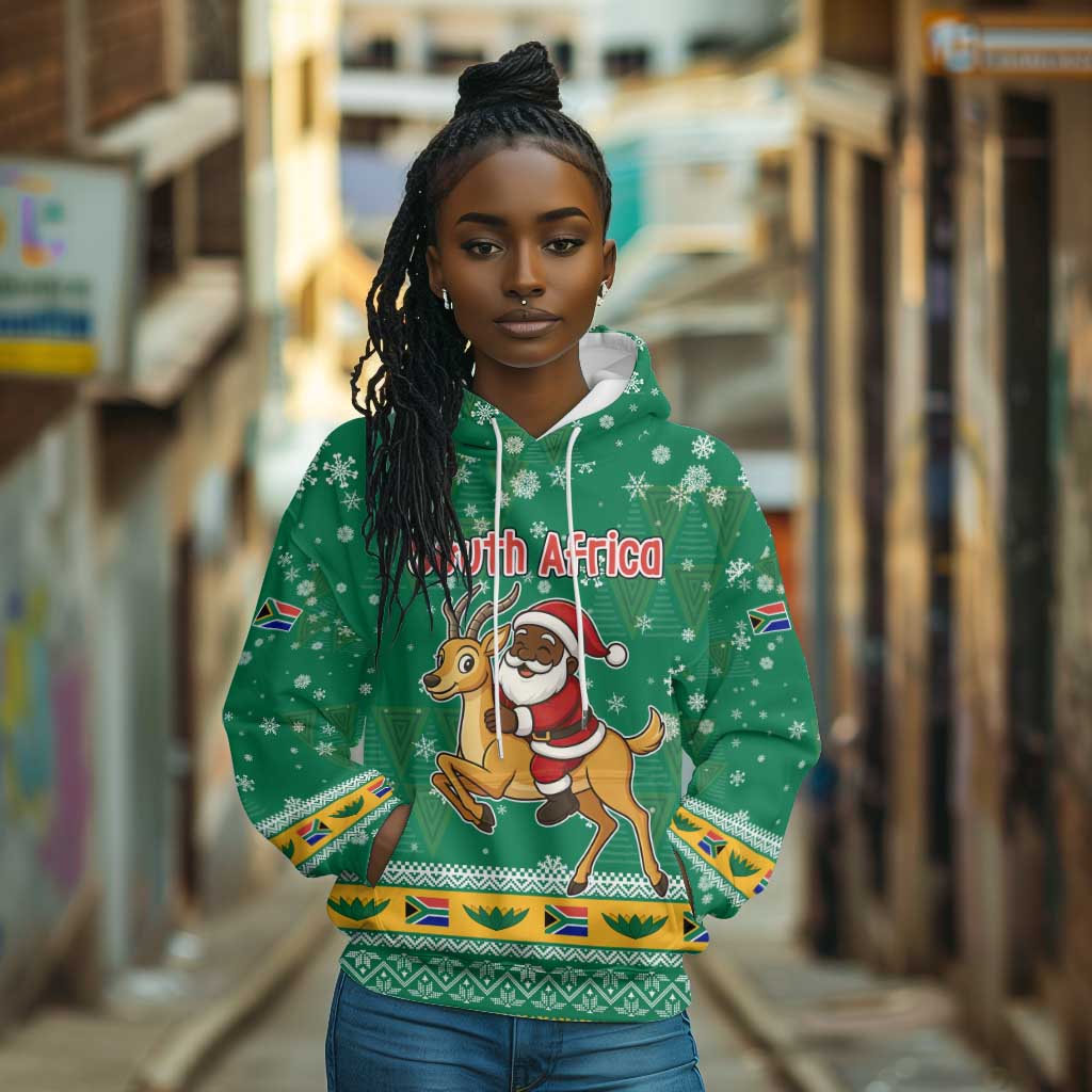 South Africa Christmas Hoodie Santa Reindeer and Africa Map - African Pride
