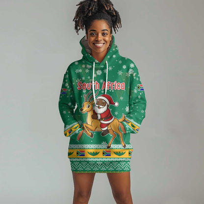 South Africa Christmas Hoodie Dress Santa Reindeer and Africa Map - African Pride