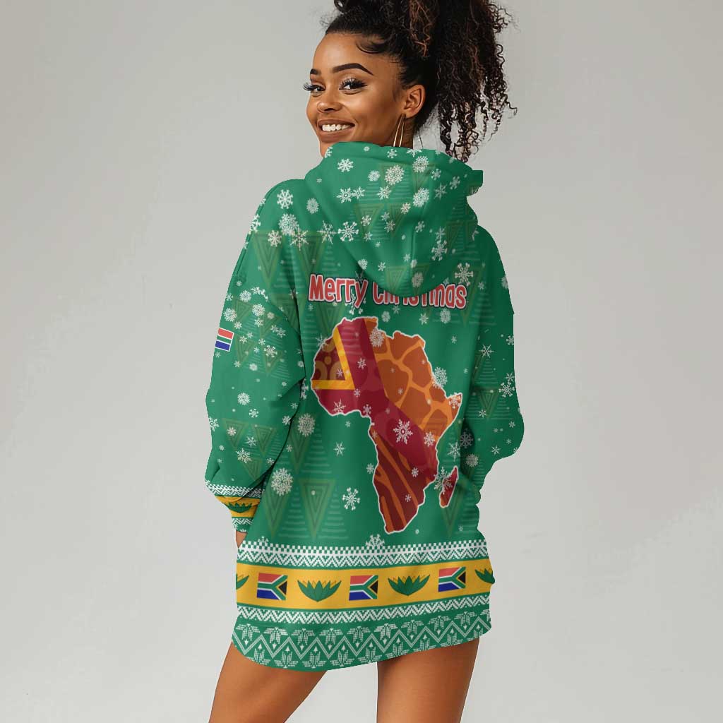 South Africa Christmas Hoodie Dress Santa Reindeer and Africa Map - African Pride