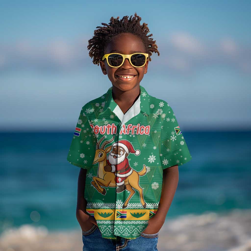 South Africa Christmas Kid Hawaiian Shirt Santa Reindeer and Africa Map - African Pride