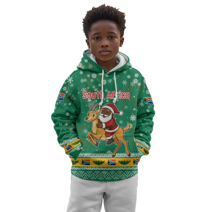 South Africa Christmas Kid Hoodie Santa Reindeer and Africa Map - African Pride