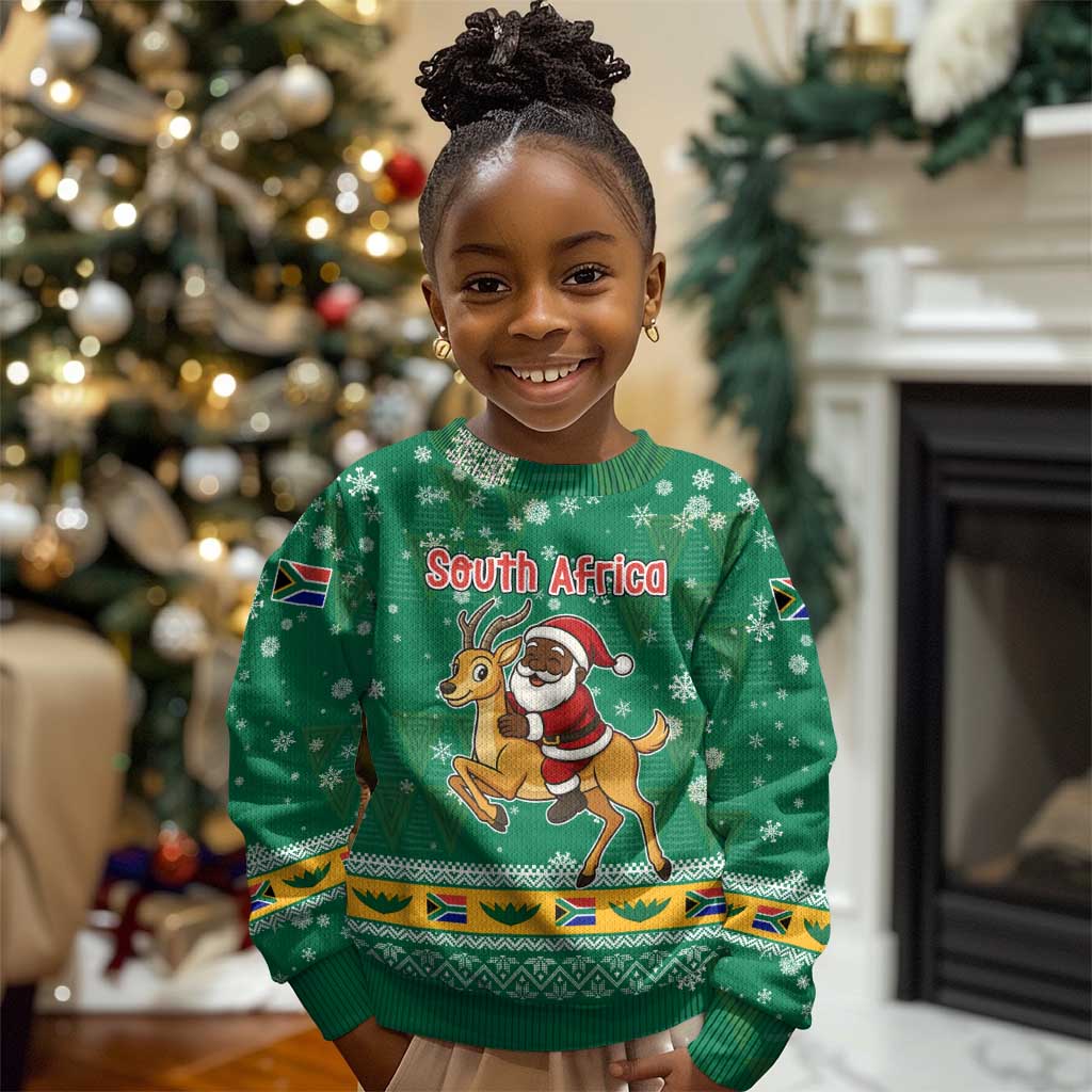 South Africa Christmas Kid Ugly Christmas Sweater Santa Reindeer and Africa Map - African Pride