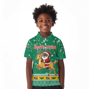 South Africa Christmas Kid Polo Shirt Santa Reindeer and Africa Map - African Pride