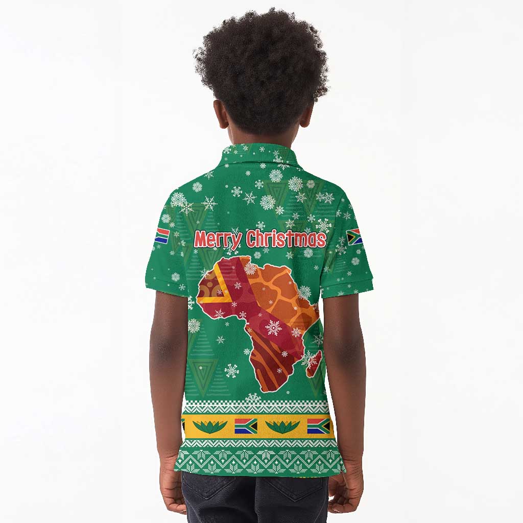 South Africa Christmas Kid Polo Shirt Santa Reindeer and Africa Map - African Pride