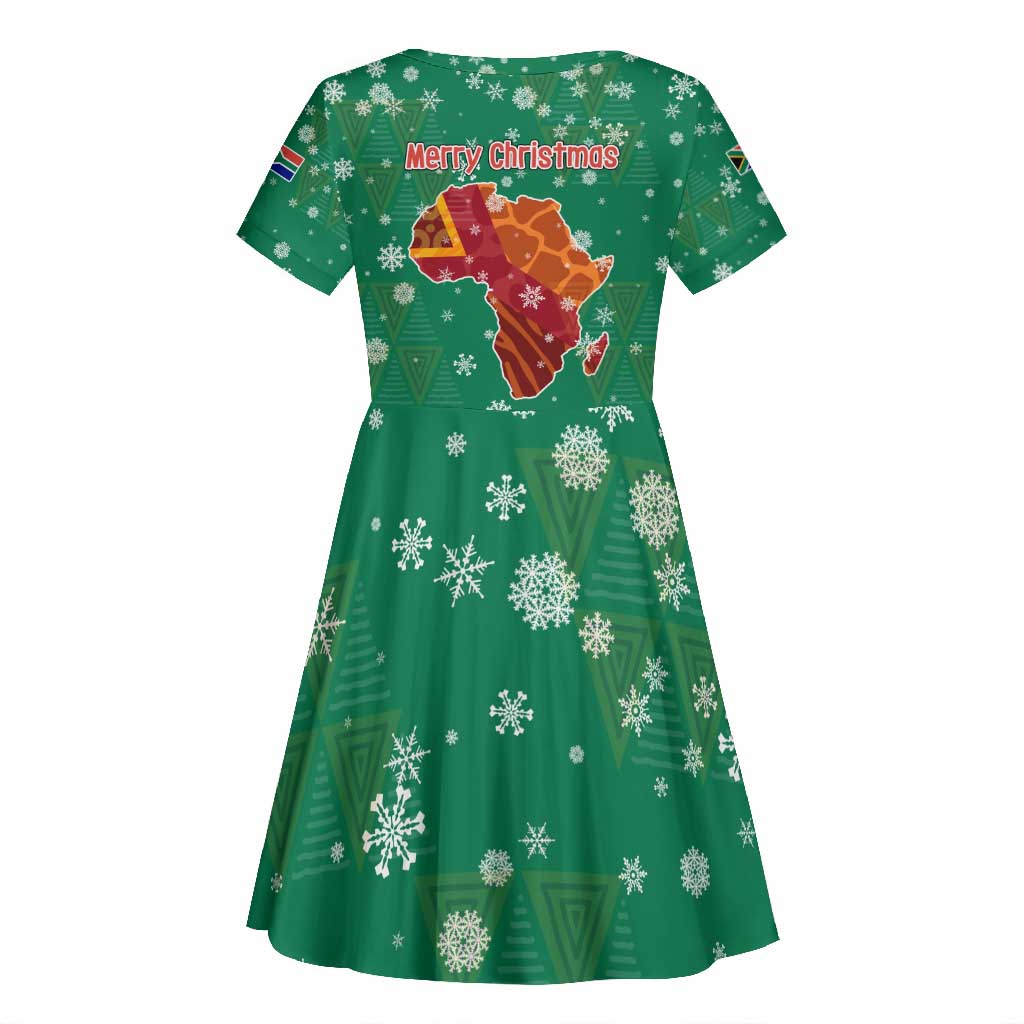 South Africa Christmas Kid Short Sleeve Dress Santa Reindeer and Africa Map - African Pride