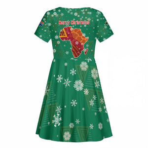 South Africa Christmas Kid Short Sleeve Dress Santa Reindeer and Africa Map - African Pride