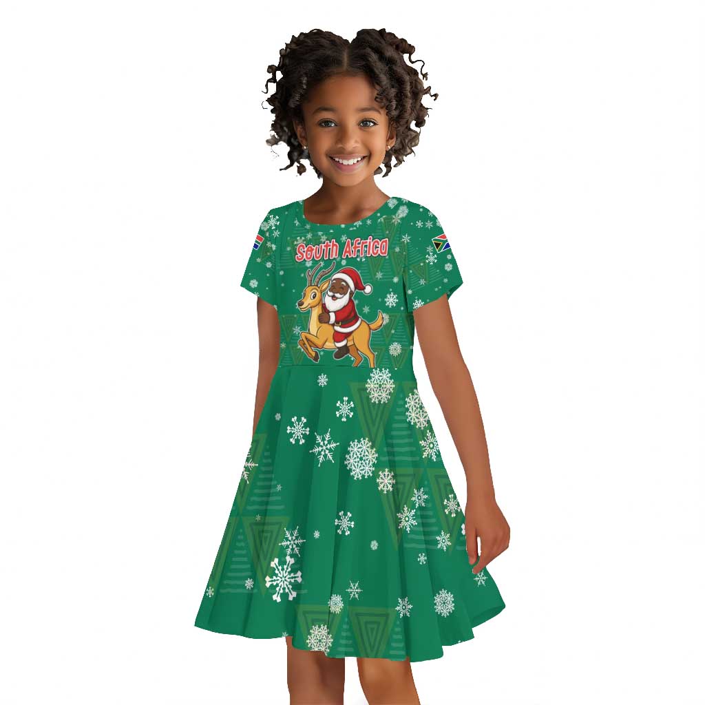 South Africa Christmas Kid Short Sleeve Dress Santa Reindeer and Africa Map - African Pride