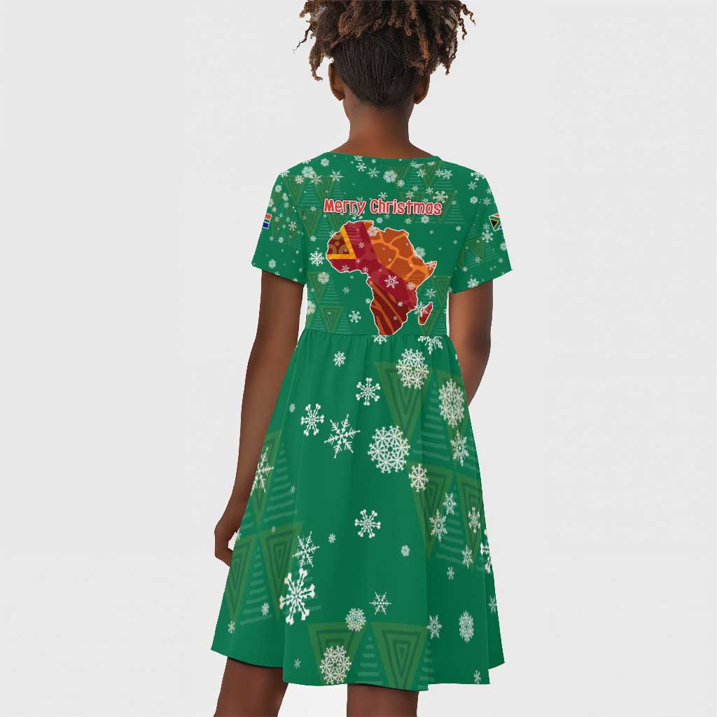South Africa Christmas Kid Short Sleeve Dress Santa Reindeer and Africa Map - African Pride