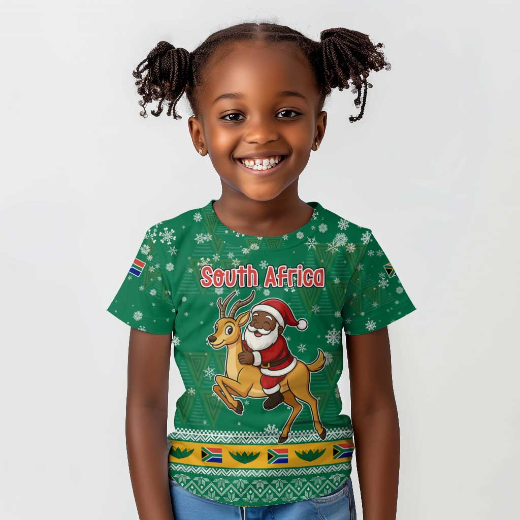 South Africa Christmas Kid T shirt Santa Reindeer and Africa Map - African Pride