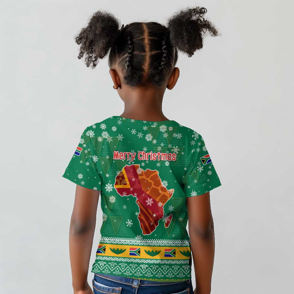 South Africa Christmas Kid T shirt Santa Reindeer and Africa Map - African Pride