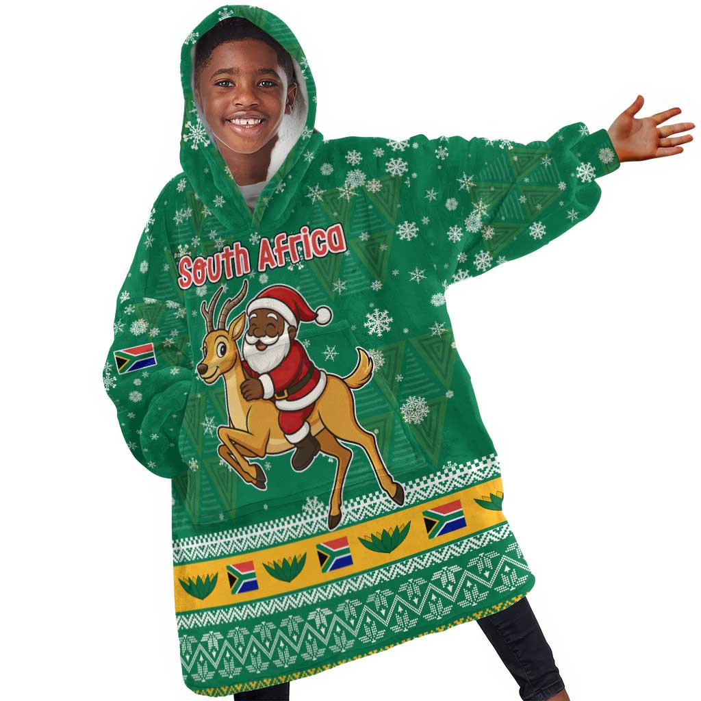South Africa Christmas Kid Wearable Blanket Hoodie Santa Reindeer and Africa Map - African Pride