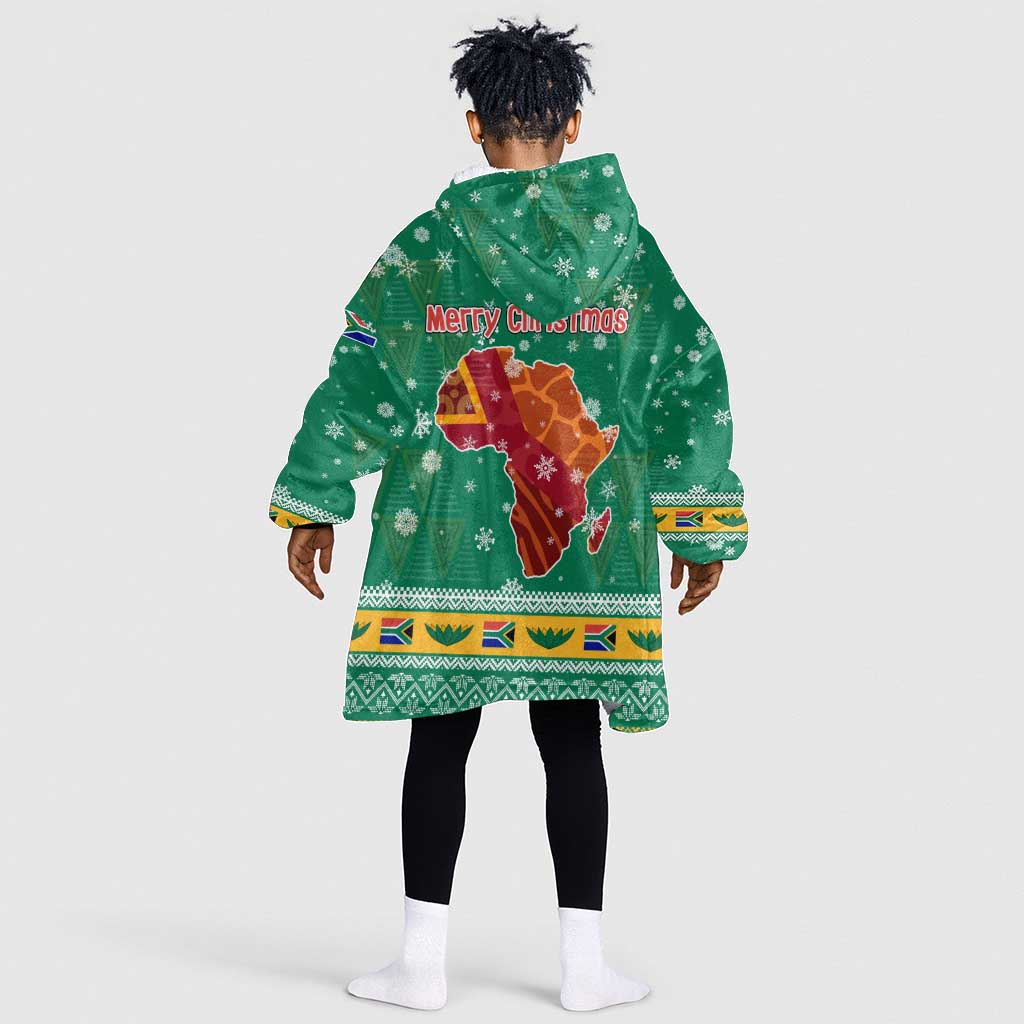 South Africa Christmas Kid Wearable Blanket Hoodie Santa Reindeer and Africa Map - African Pride