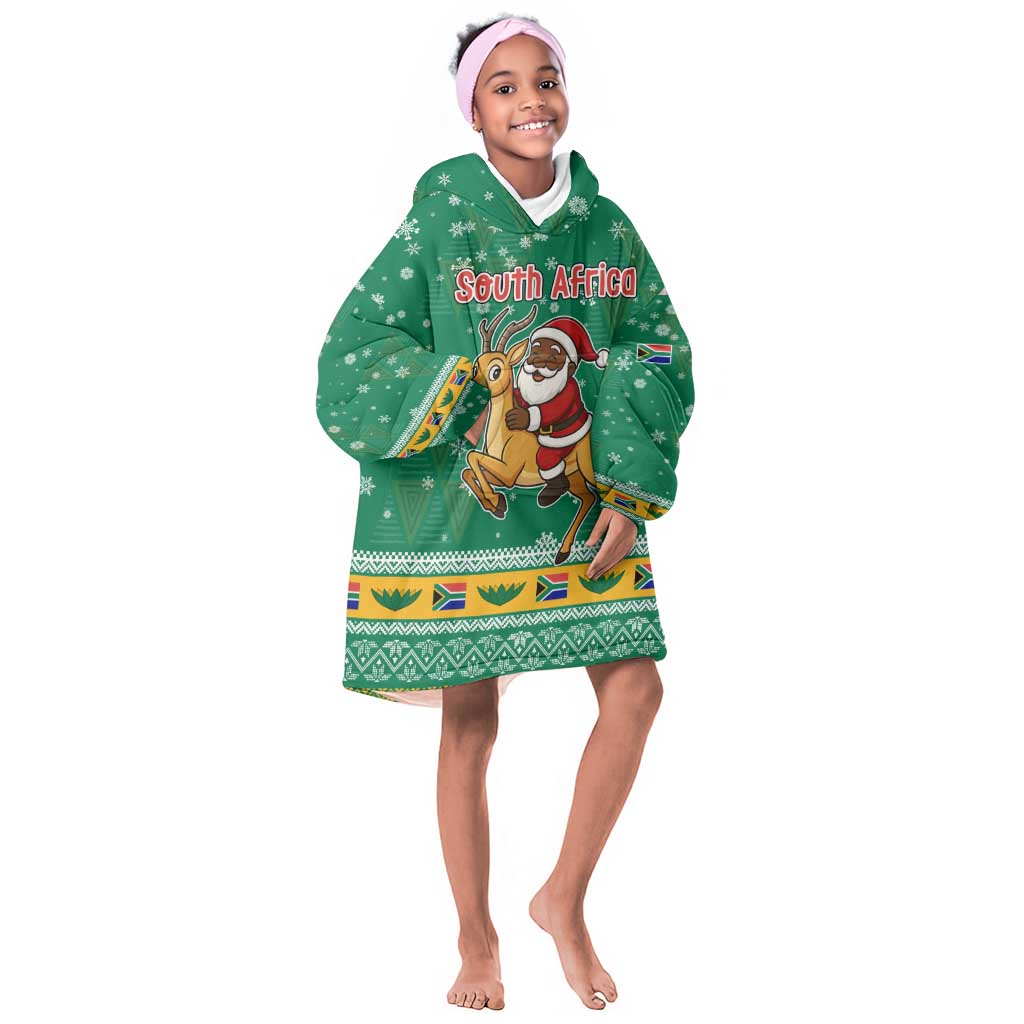 South Africa Christmas Kid Wearable Blanket Hoodie Santa Reindeer and Africa Map - African Pride