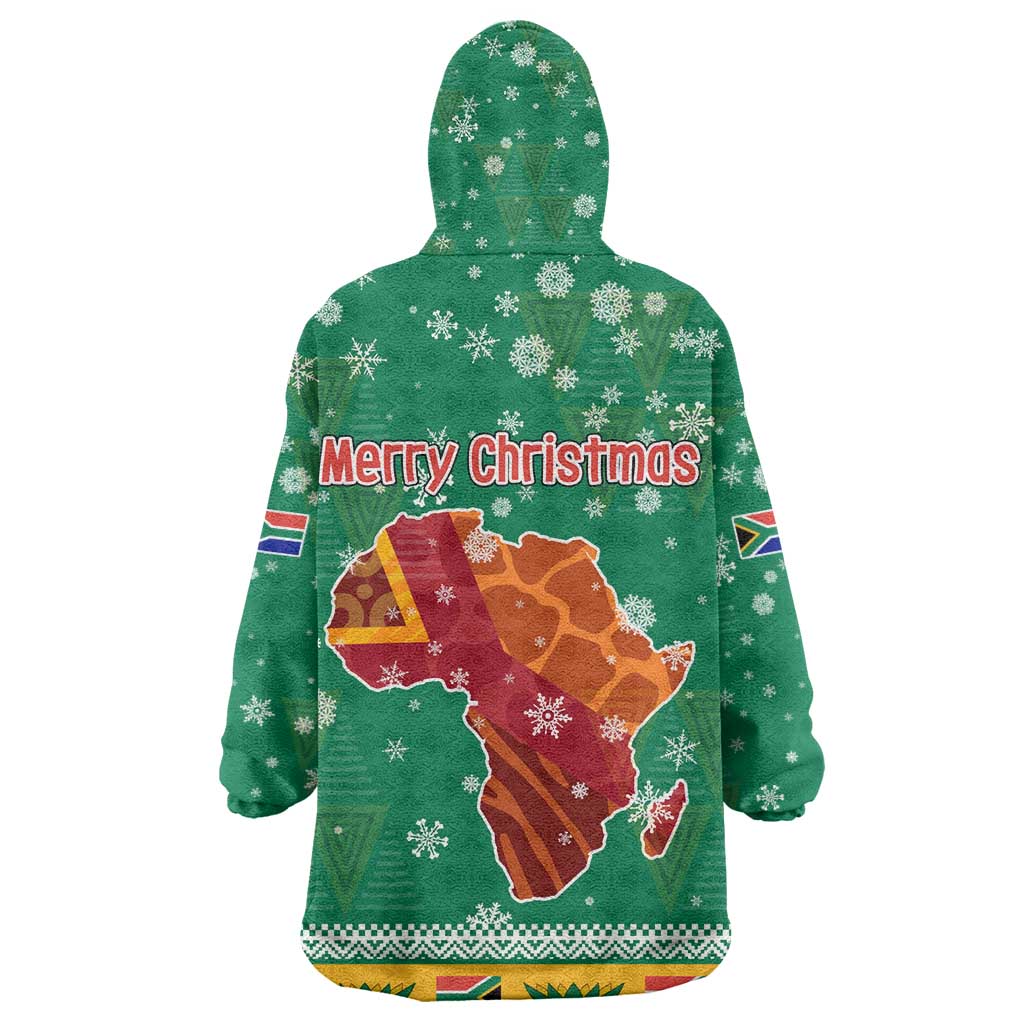 South Africa Christmas Kid Wearable Blanket Hoodie Santa Reindeer and Africa Map - African Pride