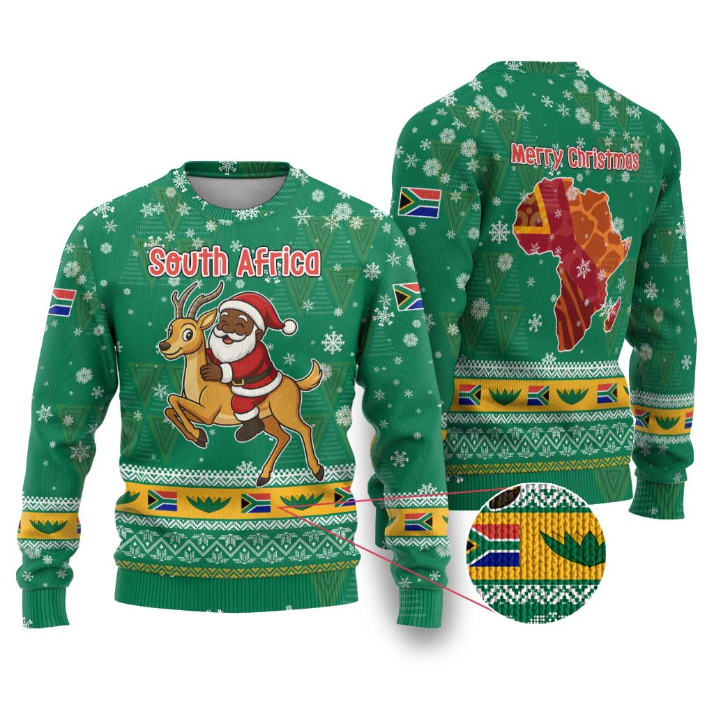 South Africa Christmas Ugly Christmas Sweater Santa Reindeer and Africa Map - African Pride