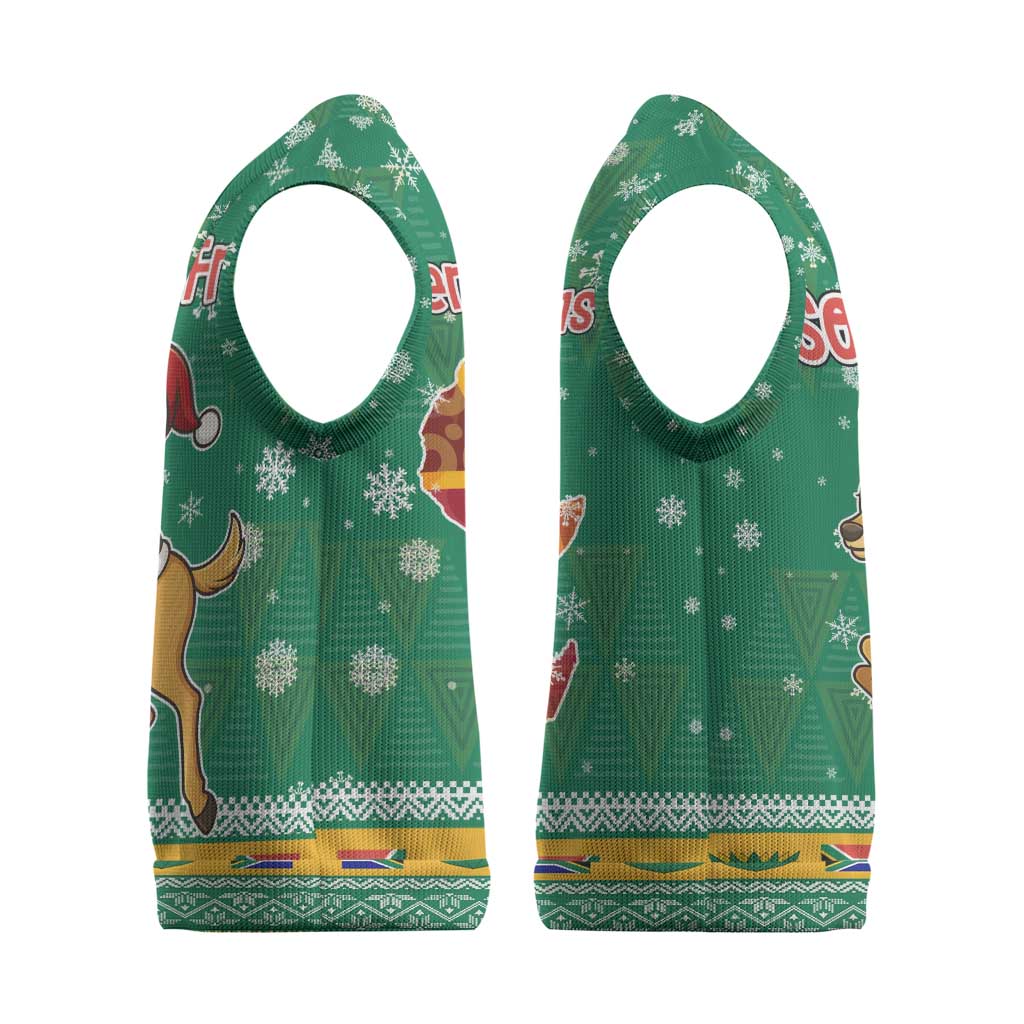 South Africa Christmas Knitted V-Neck Vest Santa Reindeer and Africa Map - African Pride