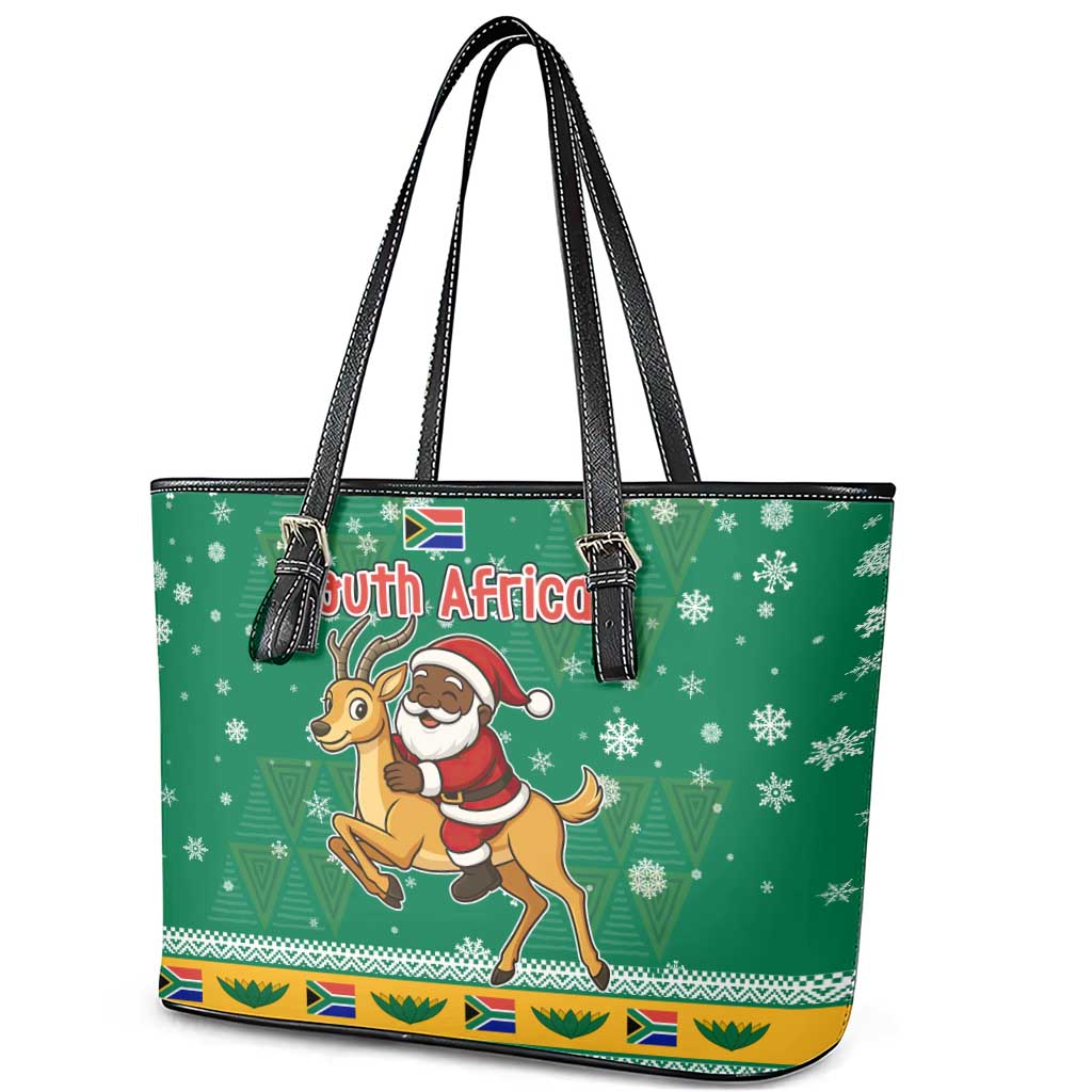 South Africa Christmas Leather Tote Bag Santa Reindeer and Africa Map - African Pride